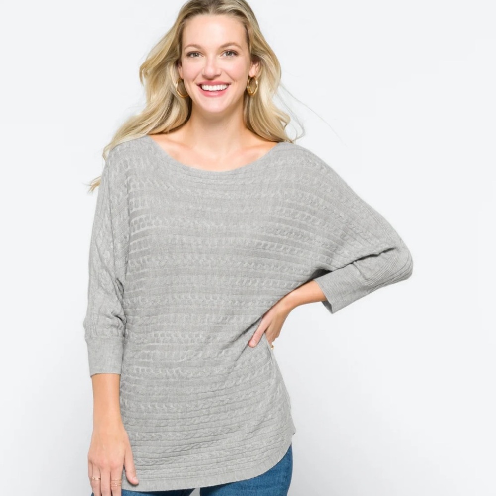 MARKET & SPRUCE Reviera Cable Knit Dolman Grey Sweater Small